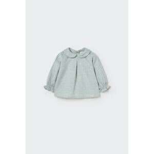 NEW COZMO girls' mini gingham flannel newborn collar top in misty blue